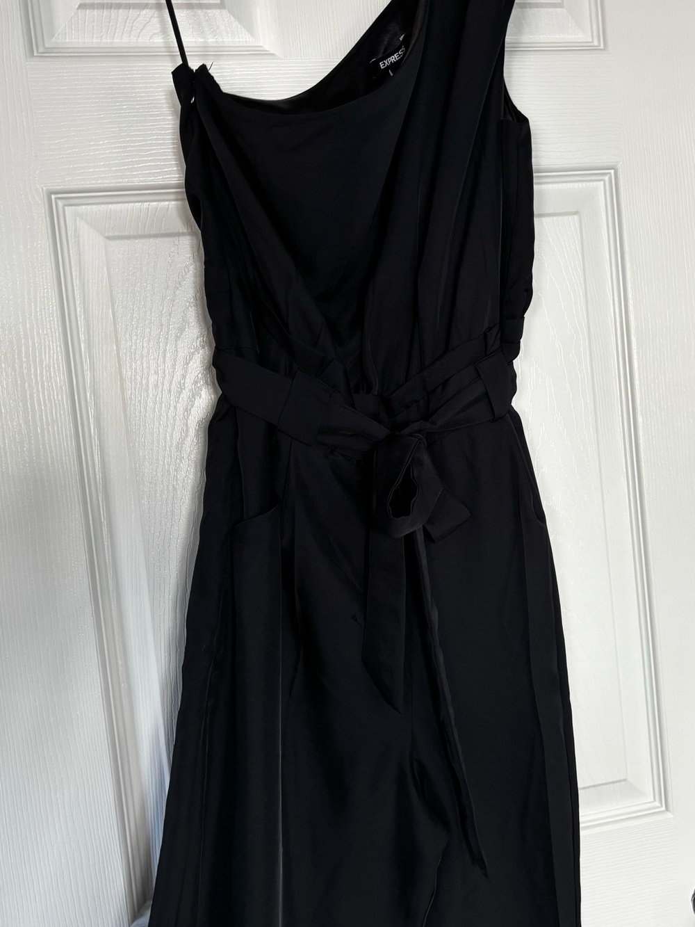 Express Black One-Shoulder Tie-Waist Jumpsuit
